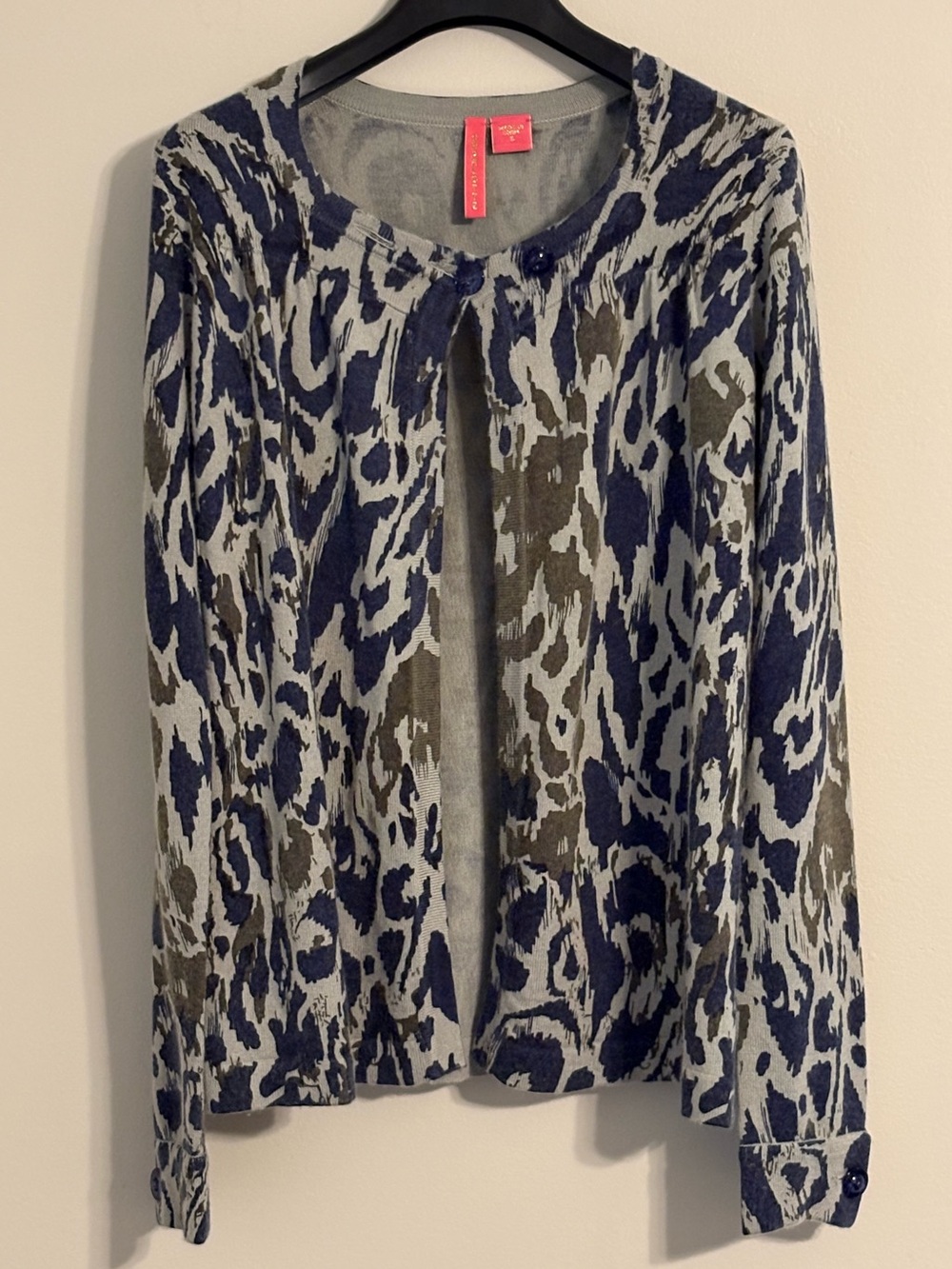 Charlotte Tarantola Navy and Gray Animal Print Cardigan - Size Small